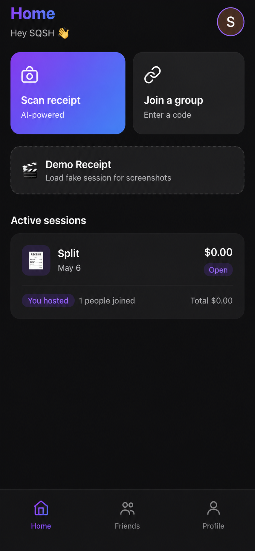 Sqsh home screen